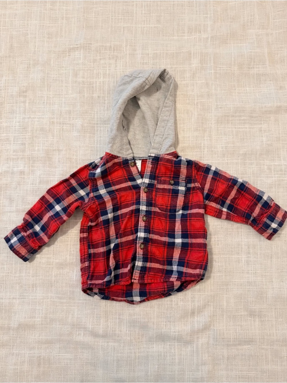 Carter's 9 Months Red Blue Plaid Hooded Flannel Button Down Shirt